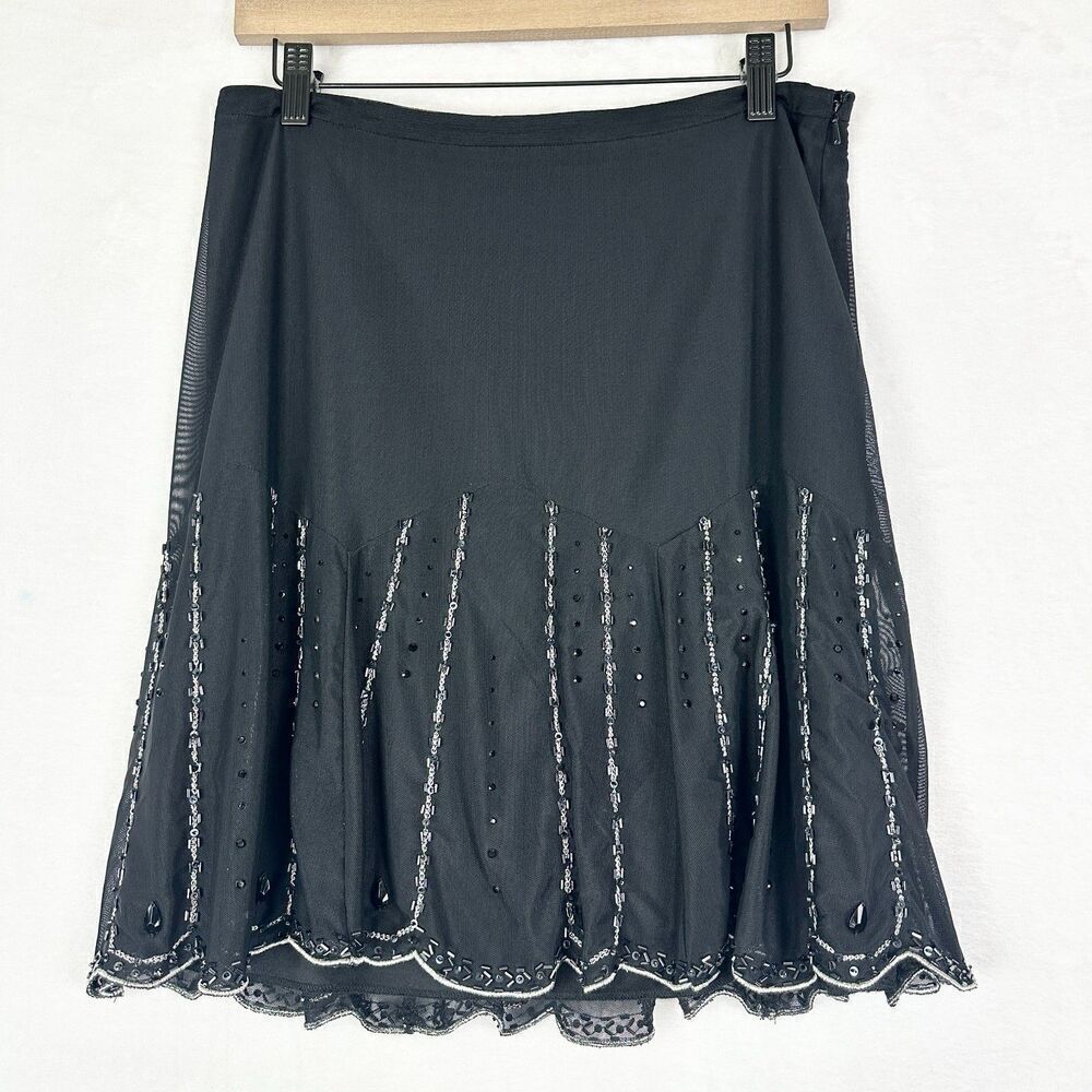 Express Vintage Y2K Beaded Skirt Size 8 Whisigoth Goth Fairycore Gatsby Stretch